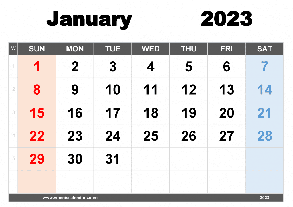 Free Printable January 2023 Calendar with Week Numbers