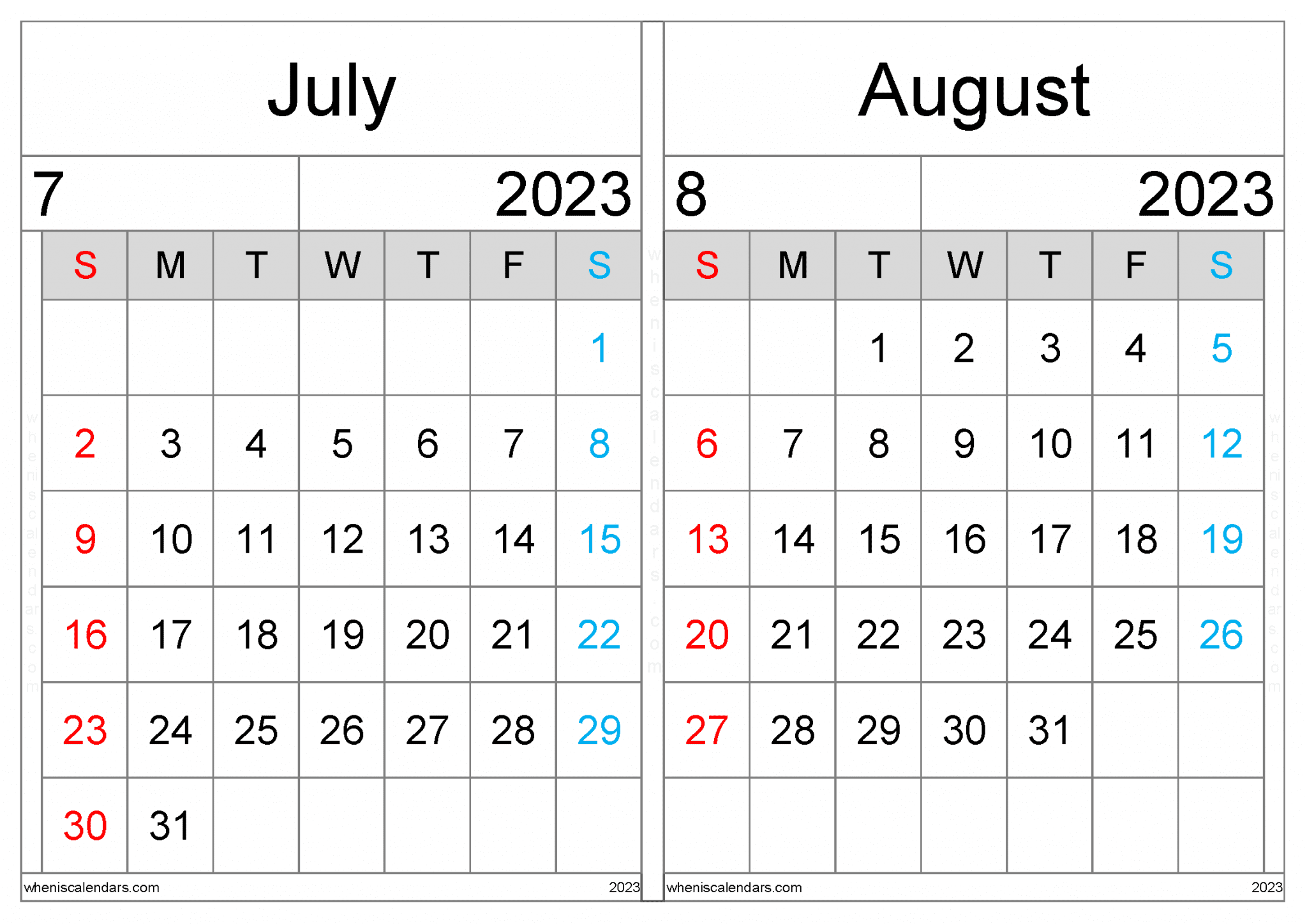 July August 2023 Calendar Word PELAJARAN