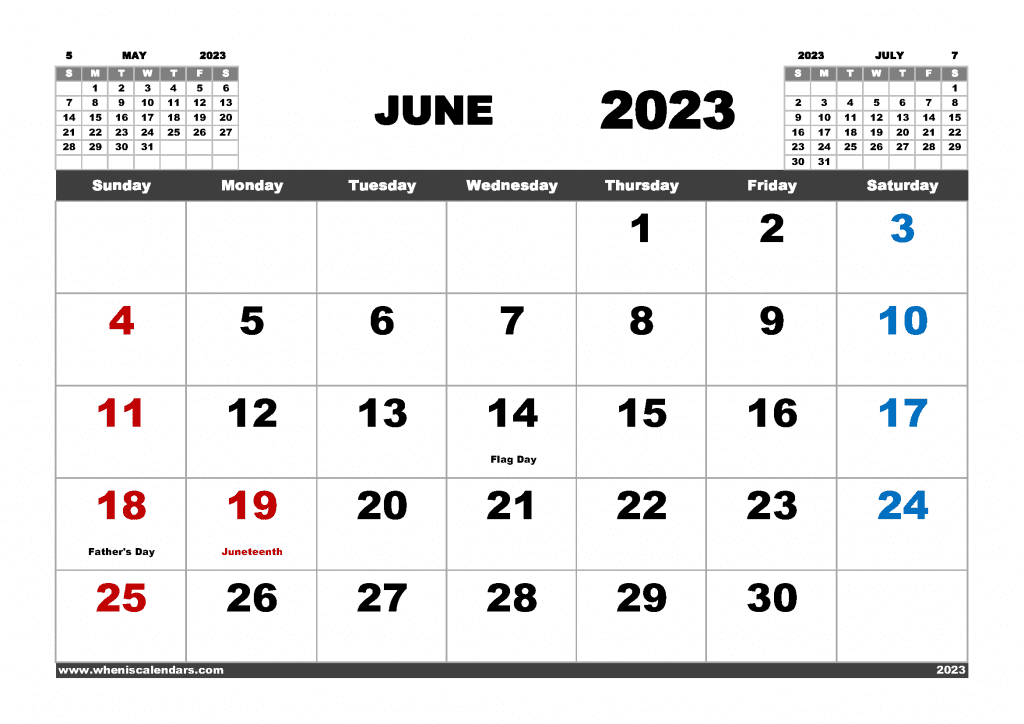 Free Printable June 2023 Calendar free printable 2023 monthly calendar with holidays