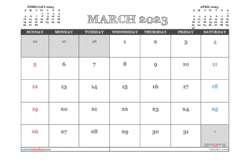 March 2023 Printable Calendar Free