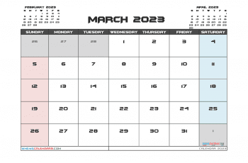 March 2023 Calendar with Holidays Printable