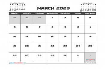 Free March 2023 Calendar with Holidays