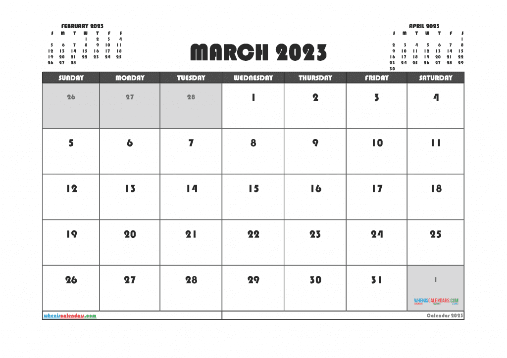 Free Printable March 2023 Calendar with Holidays PDF in Landscape and Portrait