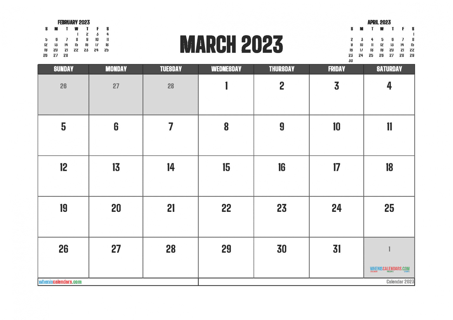 free-printable-march-calendar-2023-with-holidays-in-landscape