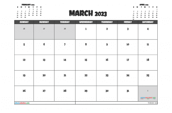 Free March 2023 Calendar with Holidays