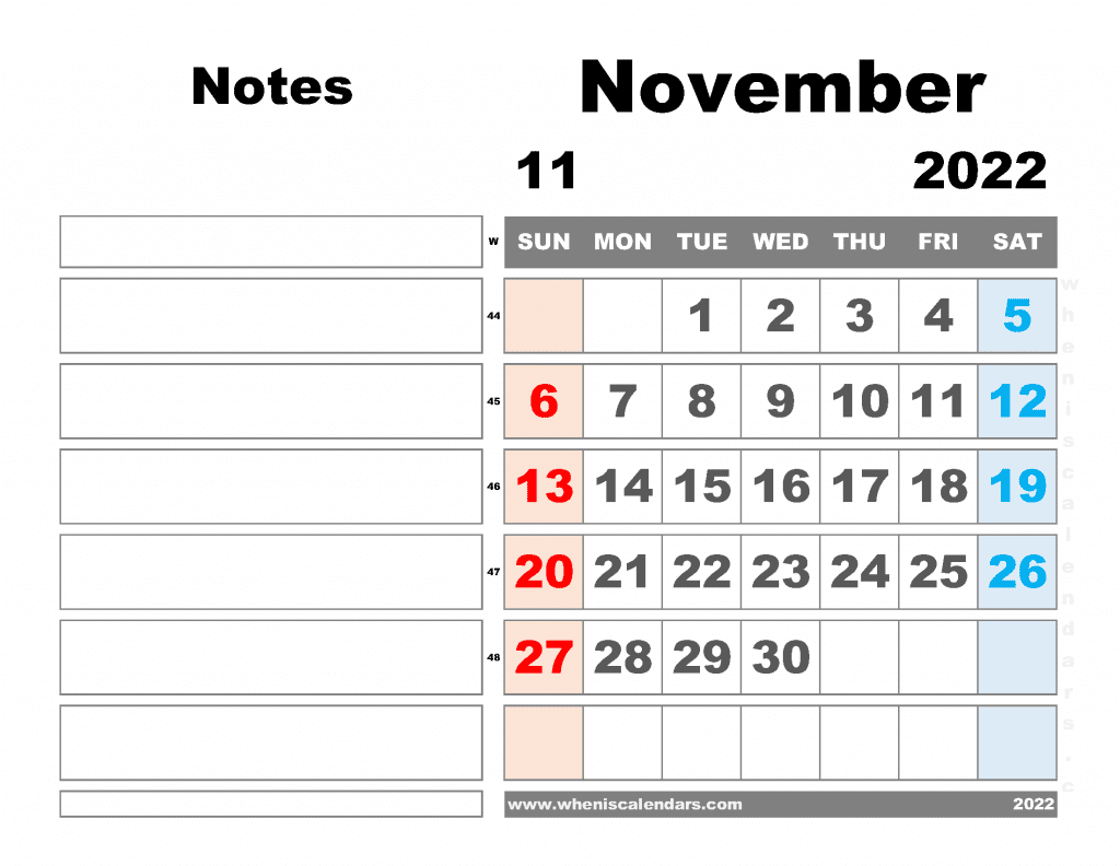 Free Blank November 2022 Calendar Printable Monthly in Landscape and Portrait