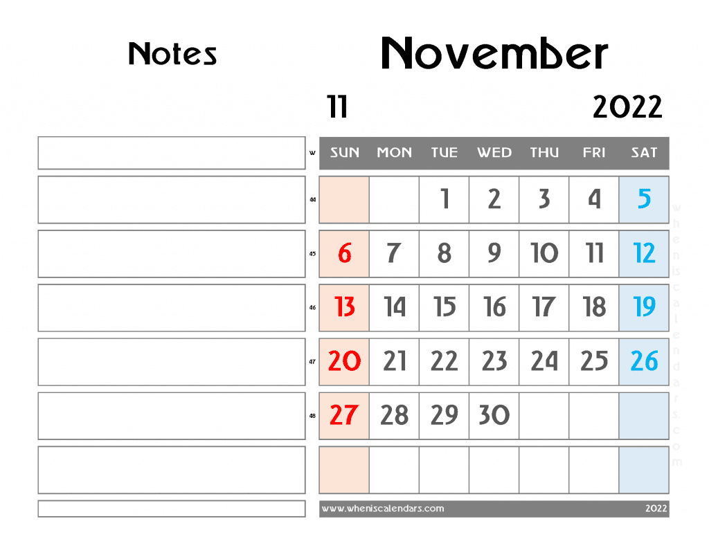 Free Blank November 2022 Calendar Printable Monthly in Landscape and Portrait