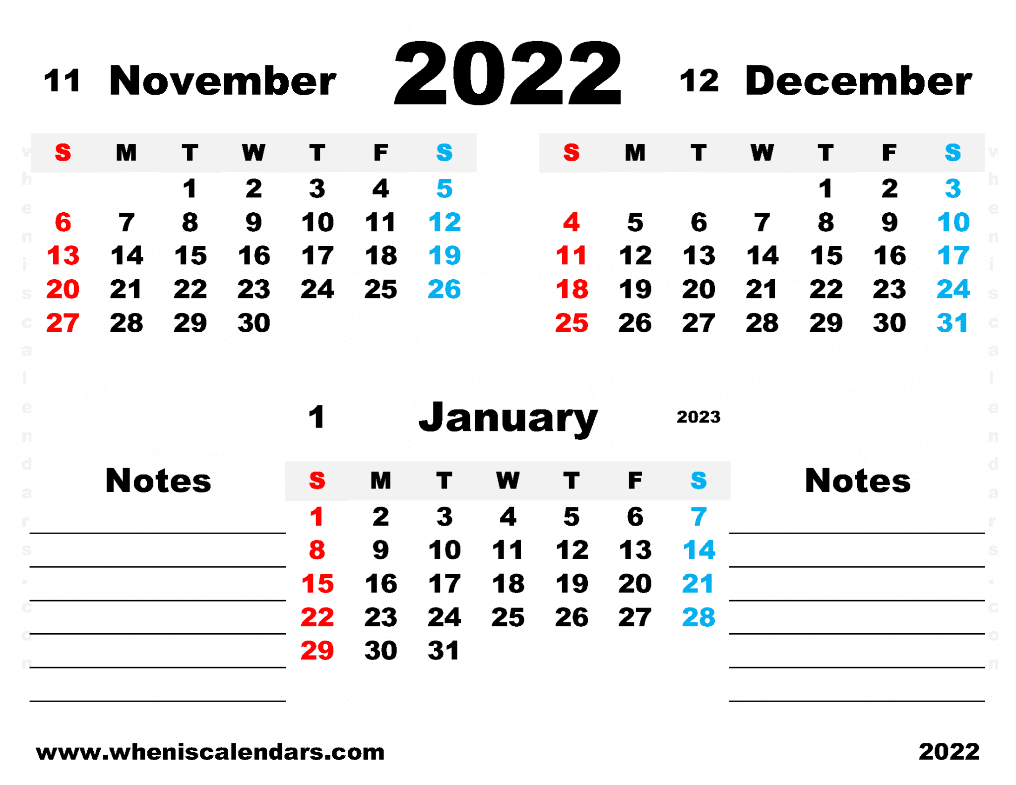 Free Printable December 2022 And January 2023 Calendar