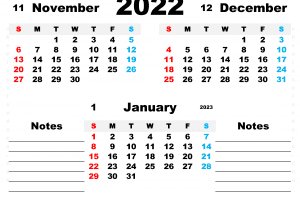 Downloadable Free November December 2022 January 2023 Calendar Printable PDF in Landscape