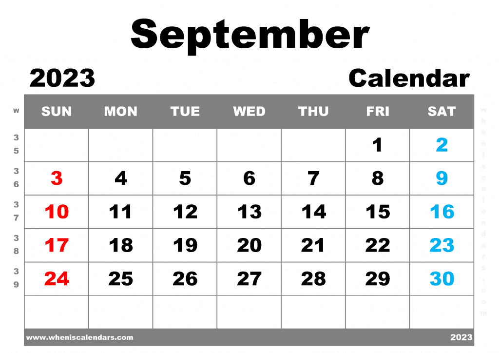 Free Printable September 2023 Calendar with Week Numbers Blank September 2023 Calendar PDF in Landscape