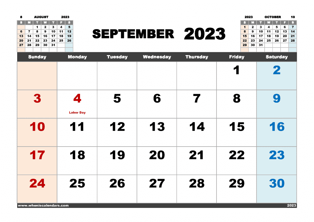 Free Printable September 2023 Calendar with Holidays PDF in Landscape