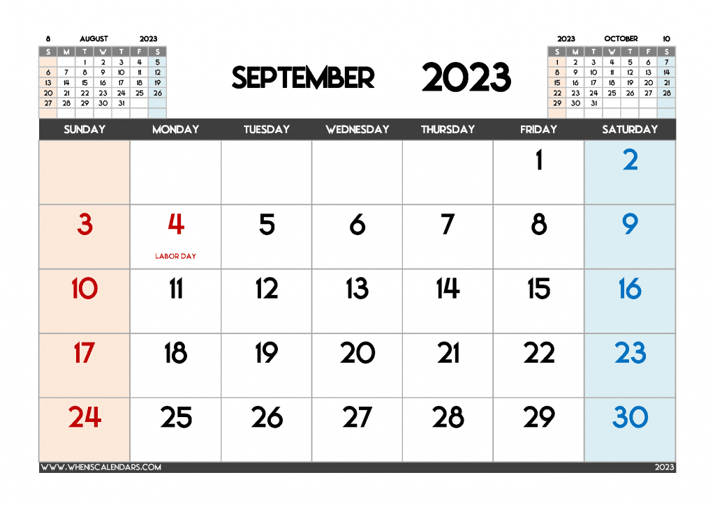 Free September 2023 Calendar with Holidays Printable PDF in Landscape