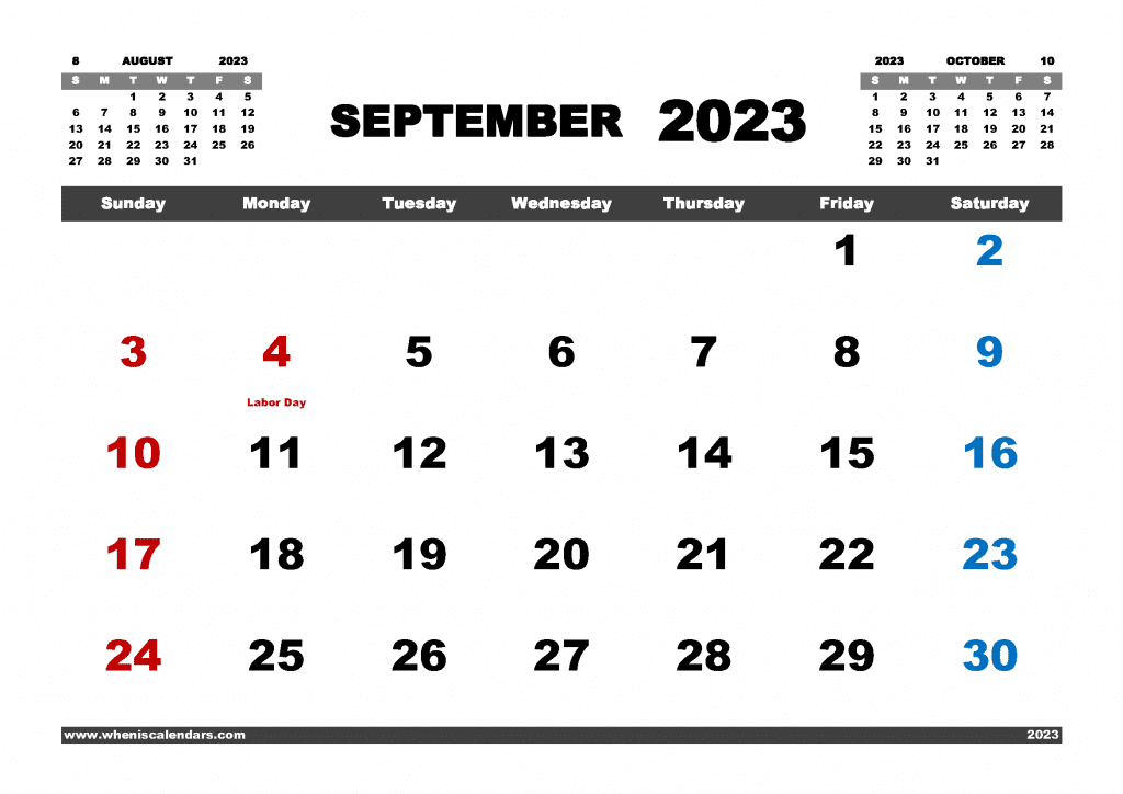 Downloadable Free Printable September 2023 Calendar with Holidays PDF in Landscape