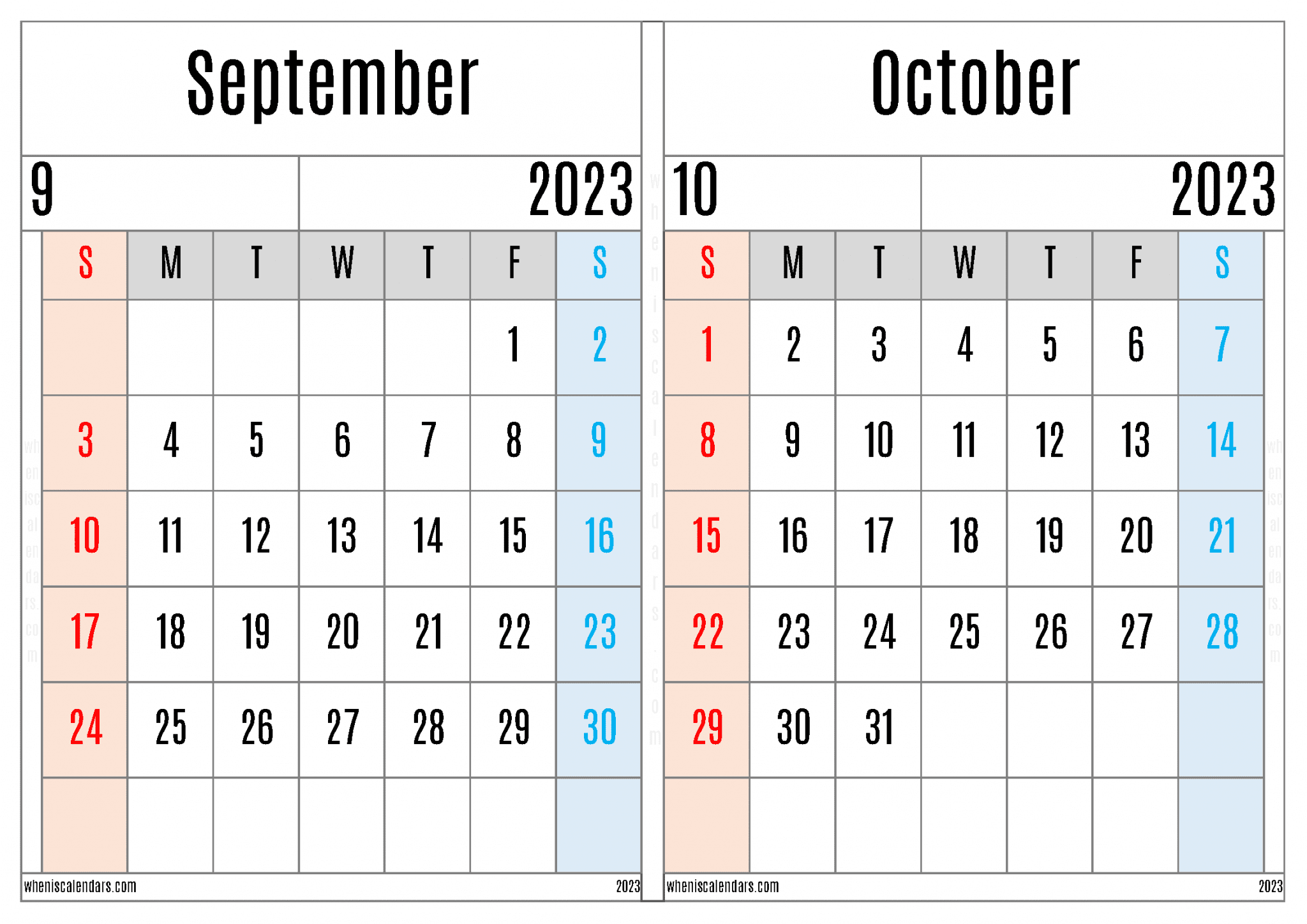 Free September And October 2023 Calendar Printable PDF