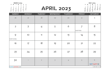 April 2023 Calendar with Holidays Printable