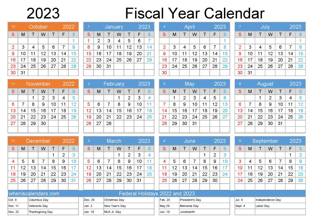 Free Fiscal Year Calendar 2023 Printable (October 2022 to September 2023)