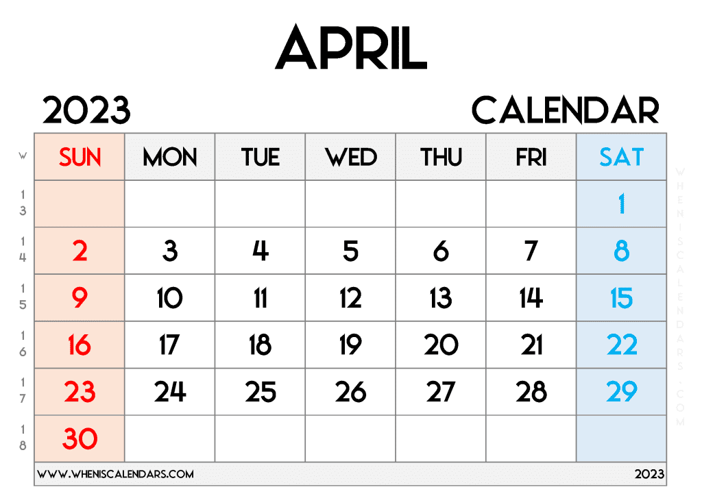 Free April 2023 Calendar with Week Numbers Printable Monthly Calendar in Landscape 