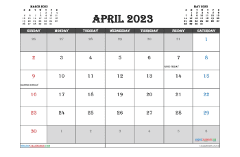 Free Printable April 2023 Calendar with Holidays PDF in Landscape (TMP: 423ha4hl1)