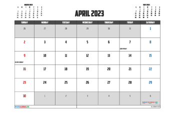 Printable April 2023 Calendar with Holidays Free PDF in Landscape (TMP: 423ha4hl5)