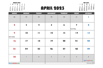 Free Calendar April 2023 with Holidays Printable PDF in Landscape (TMP: 423ha4hl13)