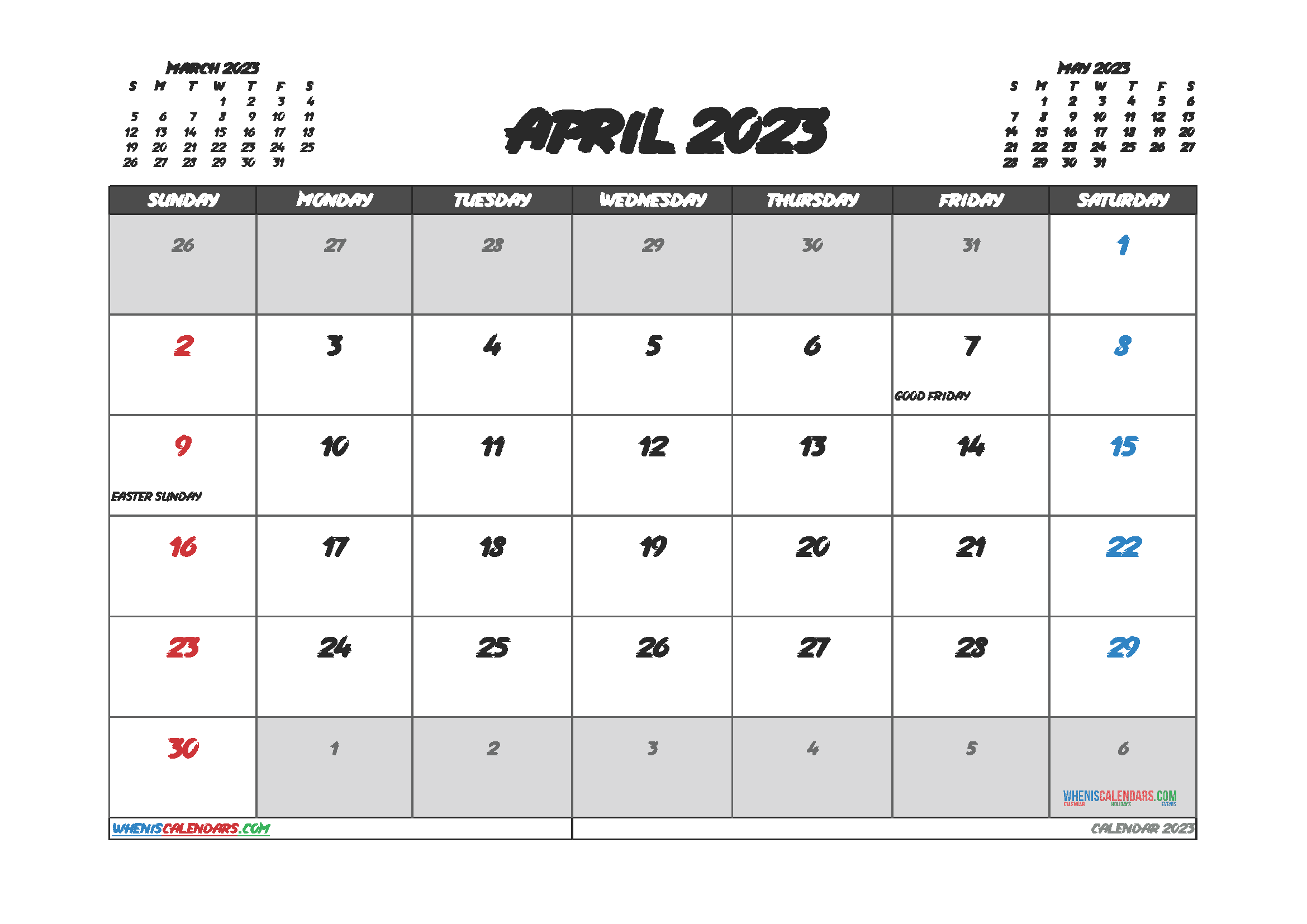 Free April Calendar 2023 Printable