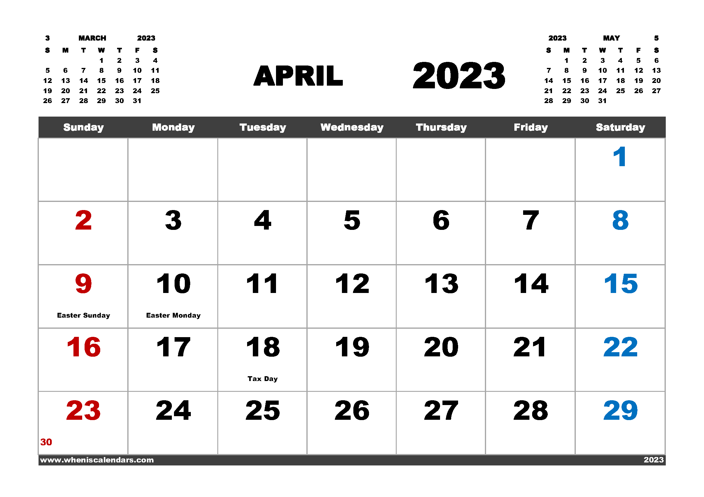 Free Printable Calendar April 2023 in Variety Formats