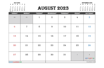 Free August 2023 Calendar with Holidays
