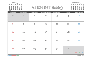 Free Printable August 2023 Calendar with Holidays
