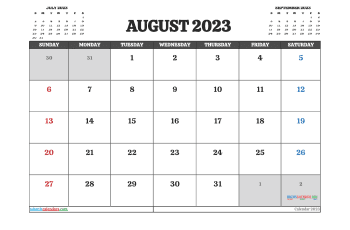 August 2023 Calendar Free Printable