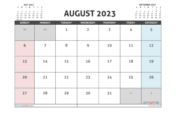 Free August 2023 Calendar with Holidays Printable PDF in Landscape (TMP: 823ha4hl39)