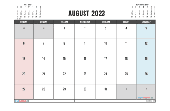 Free August 2023 Calendar Printable