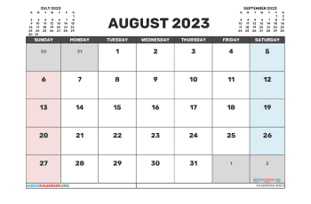 August 2023 Printable Calendar Free