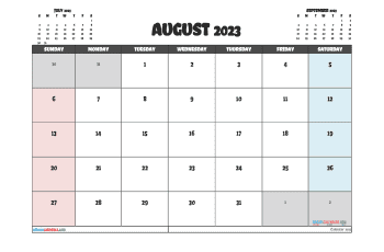 August 2023 Calendar with Holidays Printable