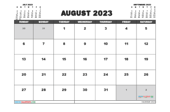 Free Calendar August 2023 Printable