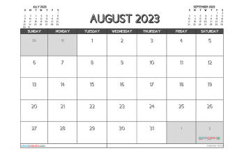 Free Calendar August 2023 with Holidays Printable PDF in Landscape (TMP: 823ha4hl112)