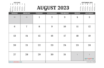 Free Printable Calendar August 2023 with Holidays PDF in Landscape (TMP: 823ha4hl116)