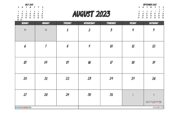Free 2023 Calendar August Printable