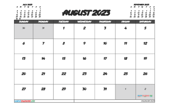 Free Printable August 2023 Calendar with Holidays PDF in Landscape (TMP: 823ha4hl118)