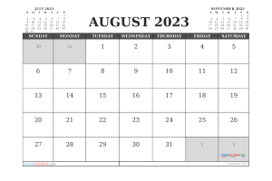 Free Printable August 2023 Calendar with Holidays