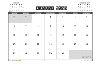 Free August 2023 Calendar with Holidays Printable PDF in Landscape (TMP: 823ha4hl120)