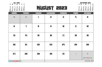 Printable August 2023 Calendar with Holidays Free PDF in Landscape (TMP: 823ha4hl122)
