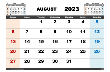 August 2023 Calendar Free Printable PDF Landscape Format (Name: 823pna4hl4)