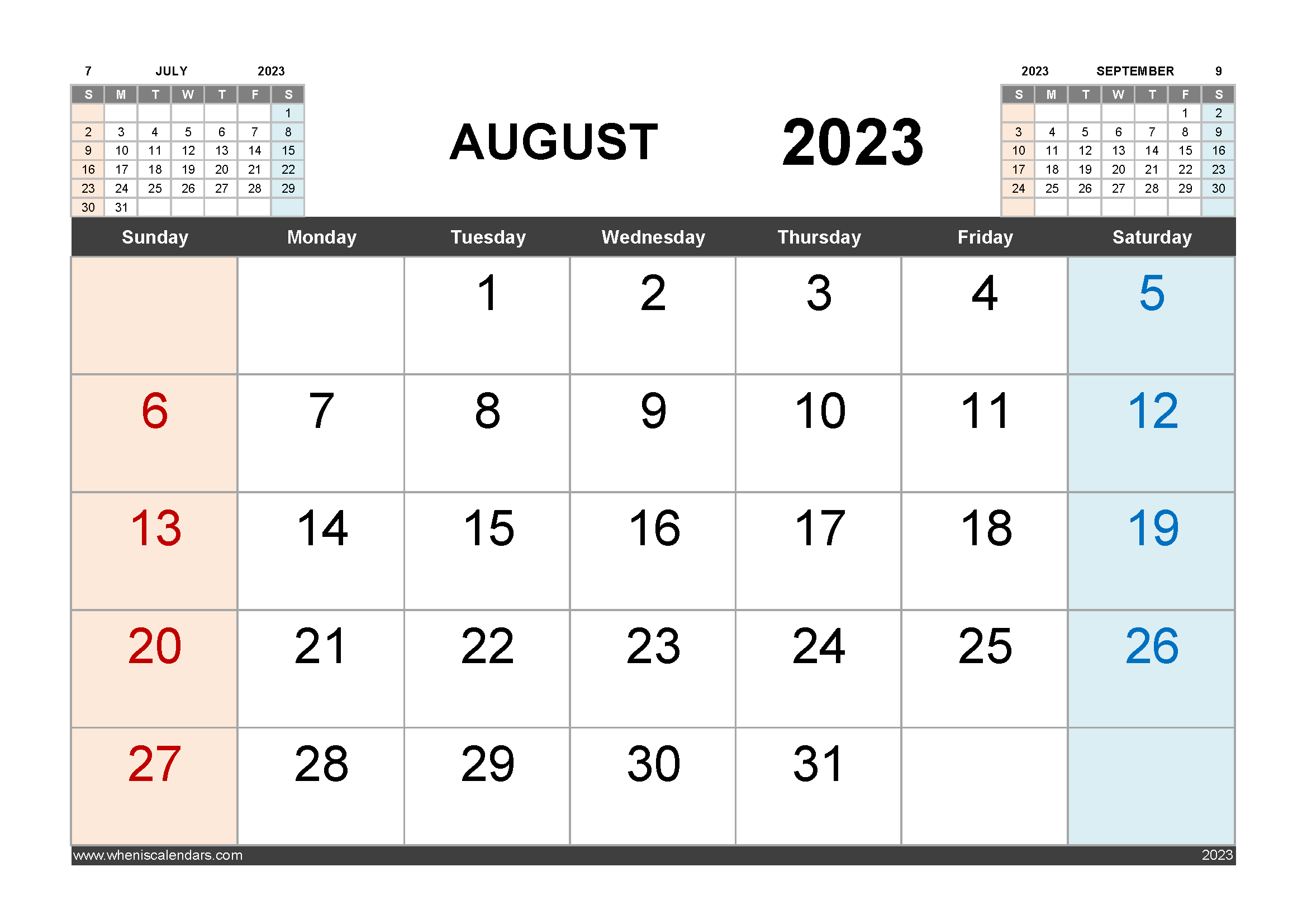 Free Printable Calendar For August 2023 in Variety Formats
