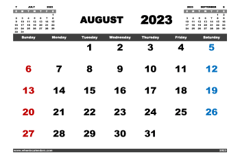 Free Printable August 2023 Calendar PDF and Variety Formats (Name: 823pna4hl9)