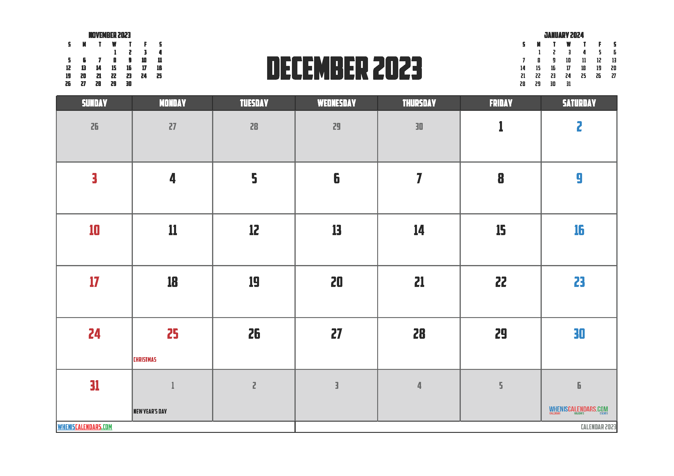Download December 2023 printable calendar