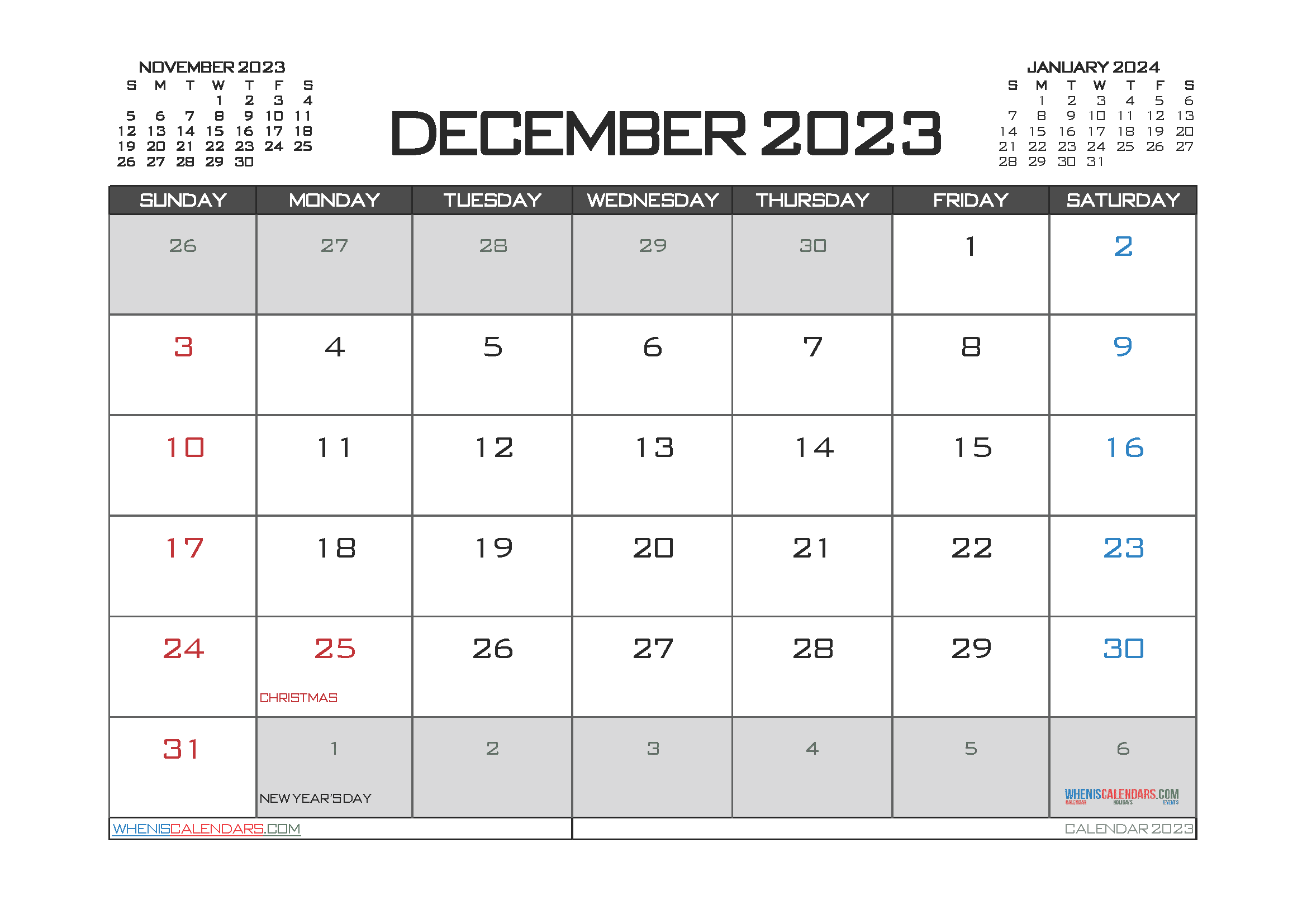 Download free printable 2023 yearly calendar with holidays A4 23O162