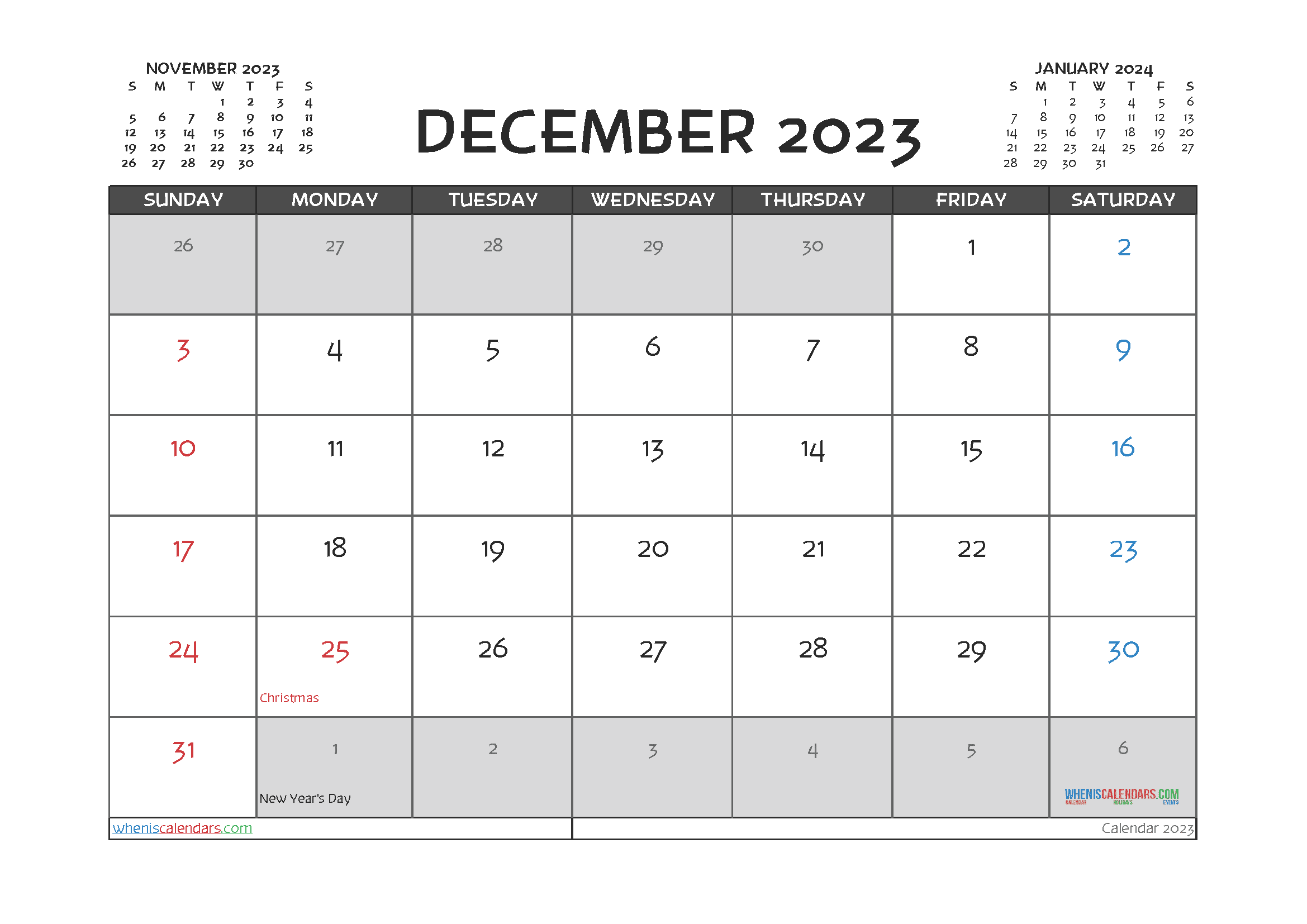 Download 2023 yearly calendar template A4 23O163