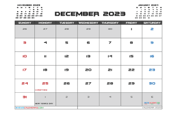 December 2023 Calendar with Holidays Free