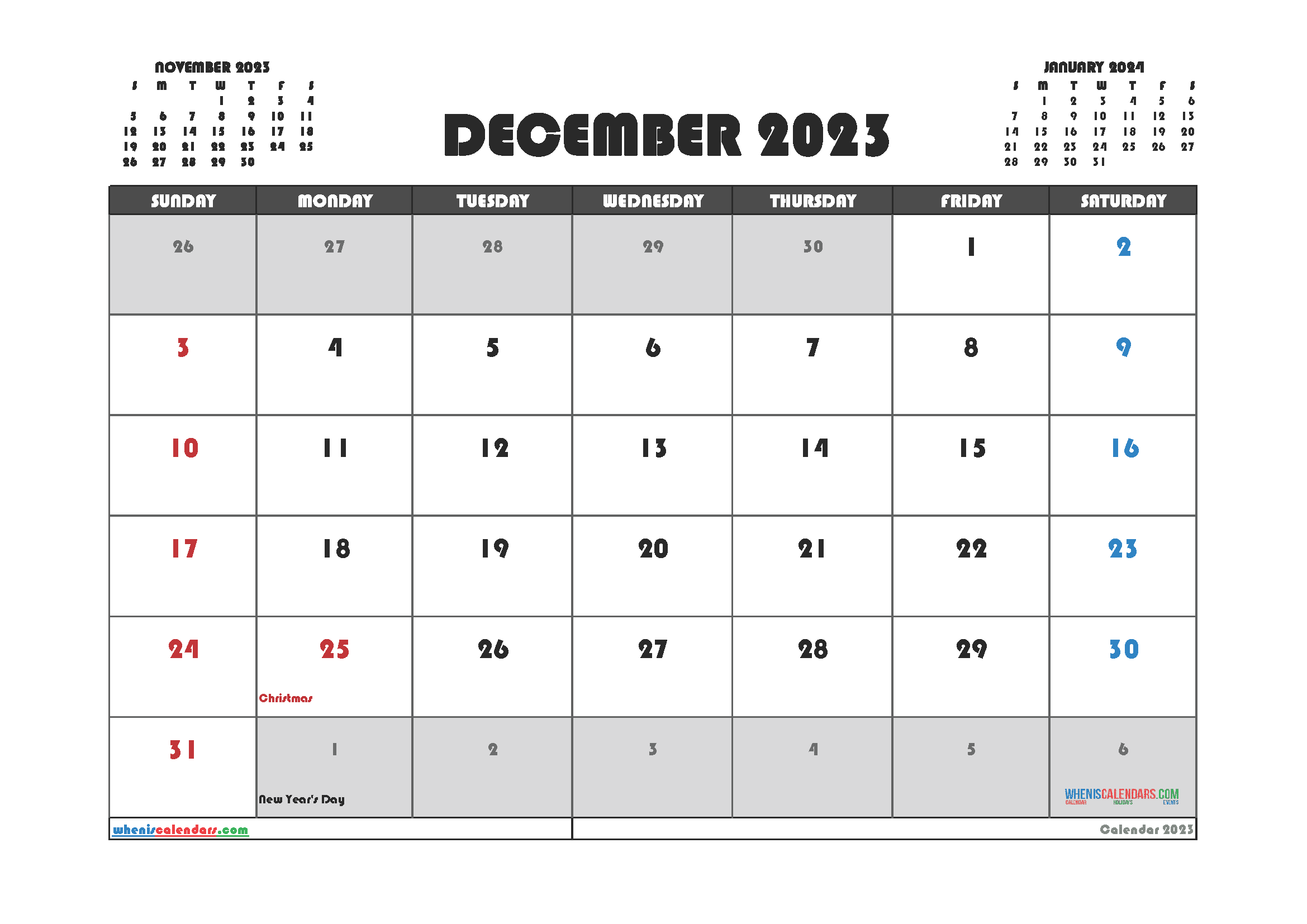 Download December 2023 schedule template