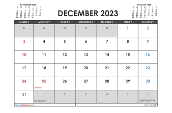 Printable December 2023 Calendar with Holidays